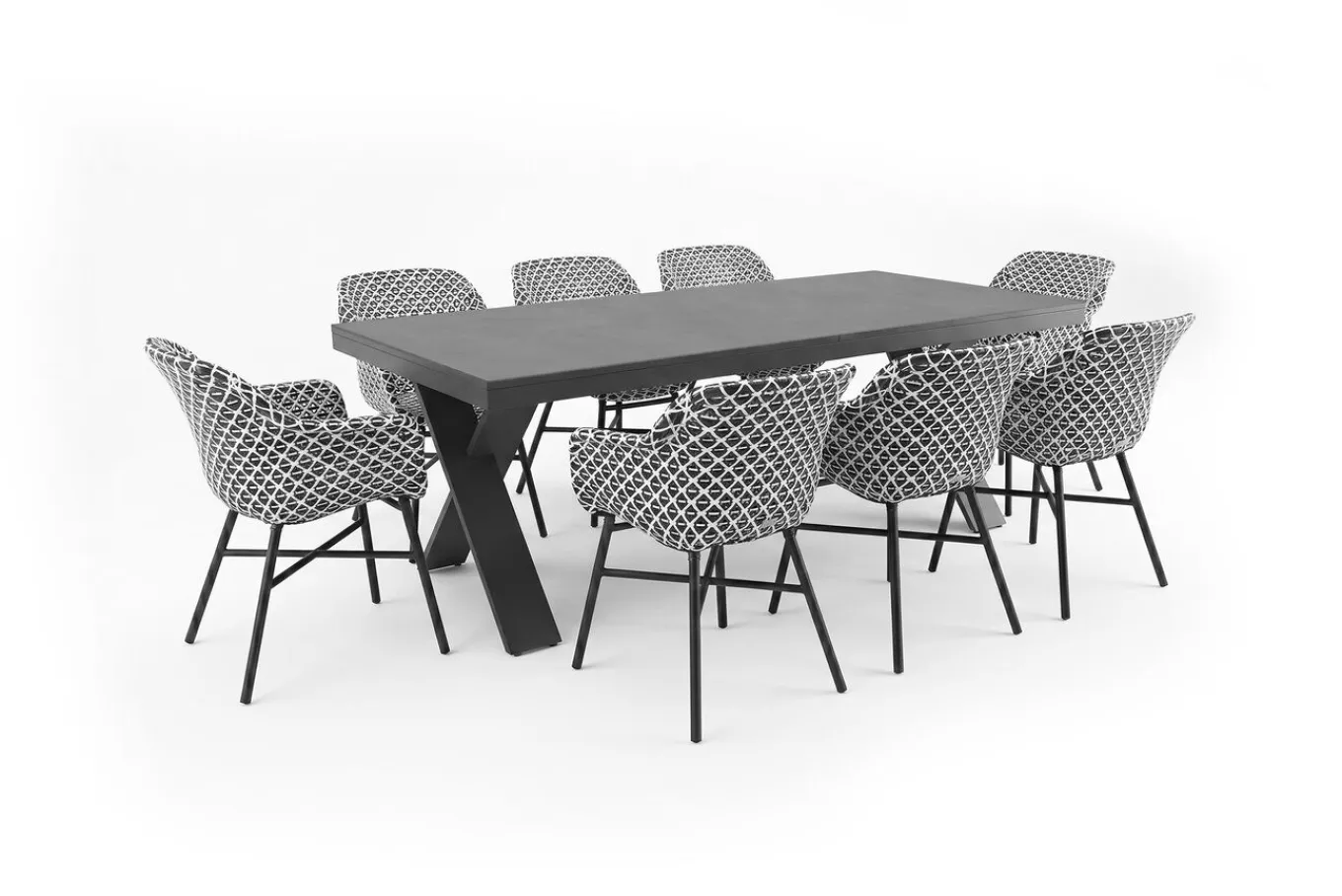 Best Xanadu Garten-Essgruppe, schwarz/grau/weiß, Aluminium/Glas-Keramik/Kunststoff, Ausziehtisch 220/280 x 100 cm, inkl. 8 Sessel Garten-Essgruppen|Aluminium-Gartenmöbel
