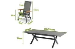 Clearance Xanadu / Primo Garten-Essgruppe, xerix, Alu/Textilene/Glaskeramik, 4 Klappstühle, 160/220x100cm, Ausziehfunktion Garten-Essgruppen|Aluminium-Gartenmöbel