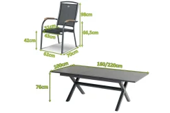 Outlet Xanadu / Raffaelo Garten-Essgruppe, xerix/natur, Alu/Teak/Glaskeramik, 8 Dining Sessel, 160/220x100cm, Teak Armlehnen Teak-Gartenmöbel