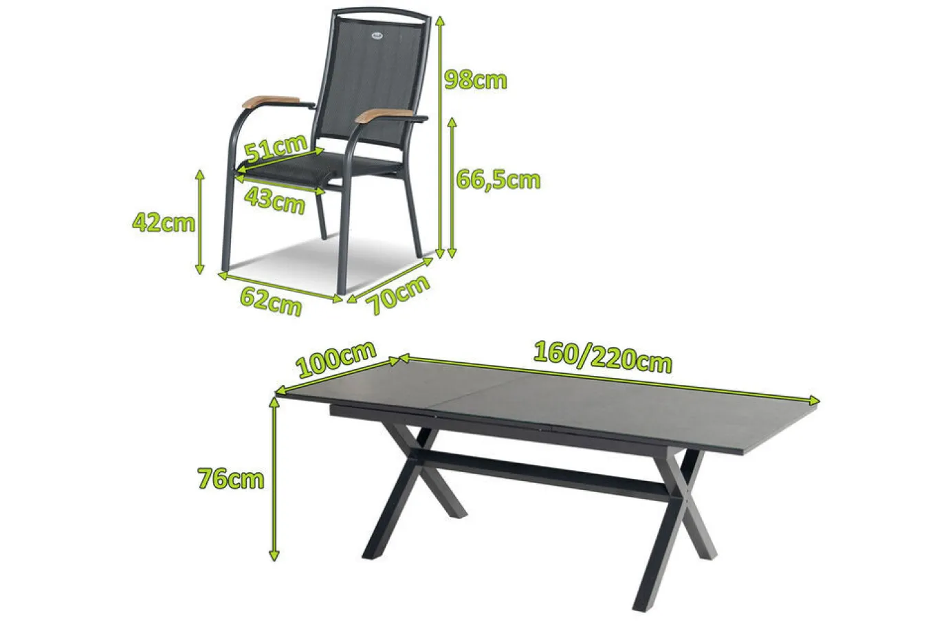 Outlet Xanadu / Raffaelo Garten-Essgruppe, xerix/natur, Alu/Teak/Glaskeramik, 8 Dining Sessel, 160/220x100cm, Teak Armlehnen Teak-Gartenmöbel