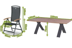 New Xanadu / Raffaelo Garten-Essgruppe, xerix/anthrazit, Alu/Teakholz, 6 Klappstühle, Tisch 220 x 100 cm Garten-Essgruppen|Aluminium-Gartenmöbel