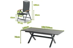 Outlet Xanadu / Raffaelo Garten-Essgruppe, xerix/natur, Alu/Teak/Glaskeramik, 8 Klappstühle, 160/220x100cm, Teak Armlehnen Garten-Essgruppen|Aluminium-Gartenmöbel