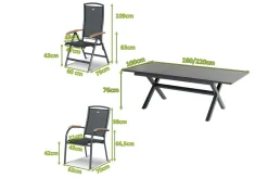Xanadu / Raffaelo Garten-Essgruppe, xerix/natur, Alu/Teak/Glaskeramik, 6 Dining Sessel, 2 Klappstühle, 160/220x100cm, Teak Armlehnen Garten-Essgruppen|Aluminium-Gartenmöbel