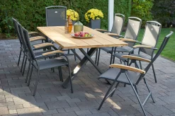 Xanadu / Raffaelo Garten-Essgruppe, xerix/anthrazit, Alu/Teakholz, 6 Stapelsessel, 2 Klappstühle, 220x100cm Garten-Essgruppen