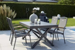 New Xanadu / Raffaelo Garten-Essgruppe, xerix/natur, Alu/Teak/Glaskeramik, 4 Dining Sessel, 160/220x100cm, Teak Armlehnen Garten-Essgruppen|Aluminium-Gartenmöbel