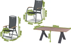 Hot Xanadu / Raffaelo Garten-Essgruppe, xerix/anthrazit, Alu/Teakholz, 2 Stapelsessel, 6 Klappstühle, 220x100cm Garten-Essgruppen