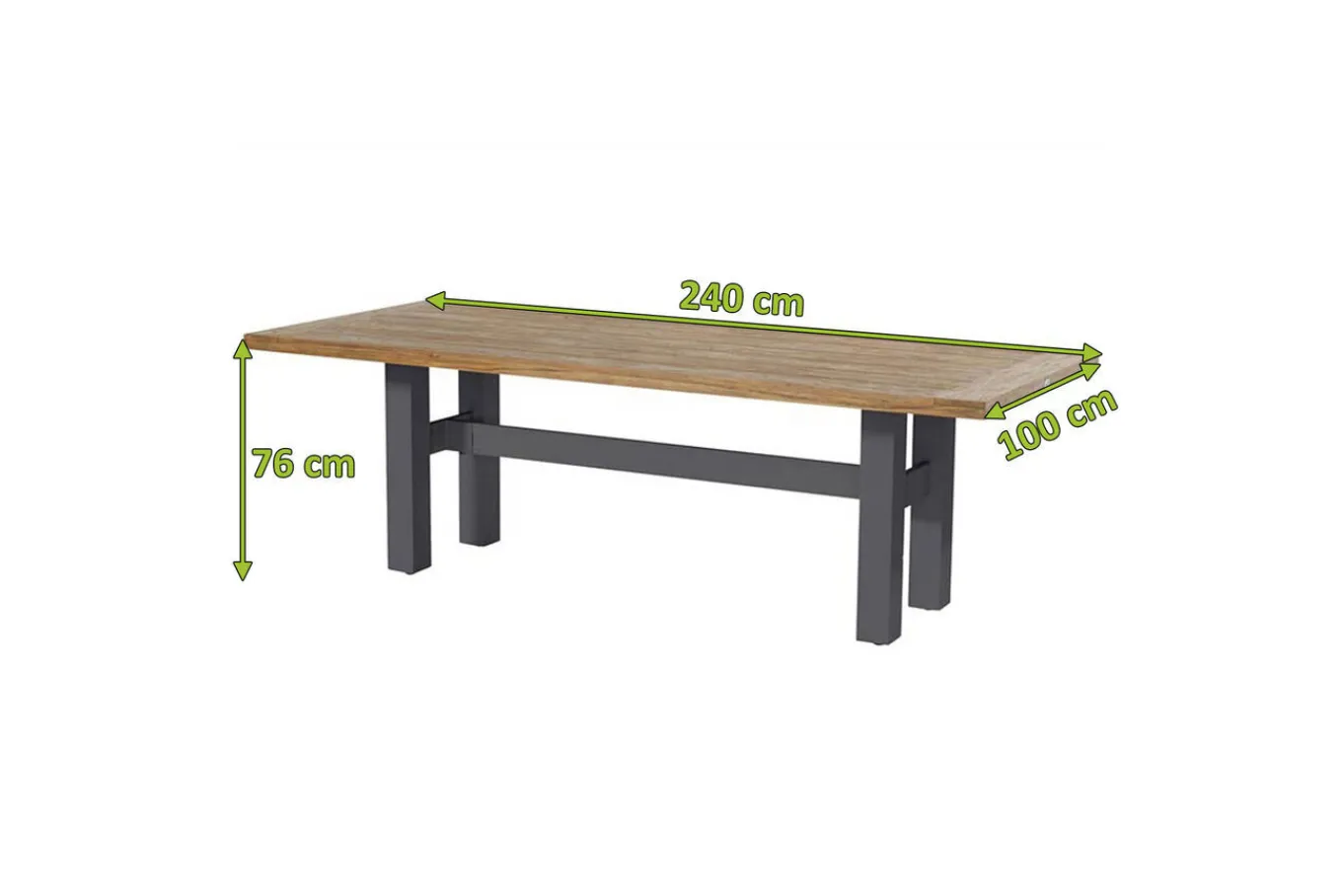 Hot Yasmani Esstisch, xerix/teak natural, Alu/Teak, 240x100cm Gartentische