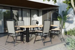 Best Yasmani Garten-Essgruppe mit 6 Sesseln, xerix/anthrazit, Alu/Textilene, ausziehbar & klappbar, pflegeleicht, witterungsbeständig Garten-Essgruppen|Aluminium-Gartenmöbel