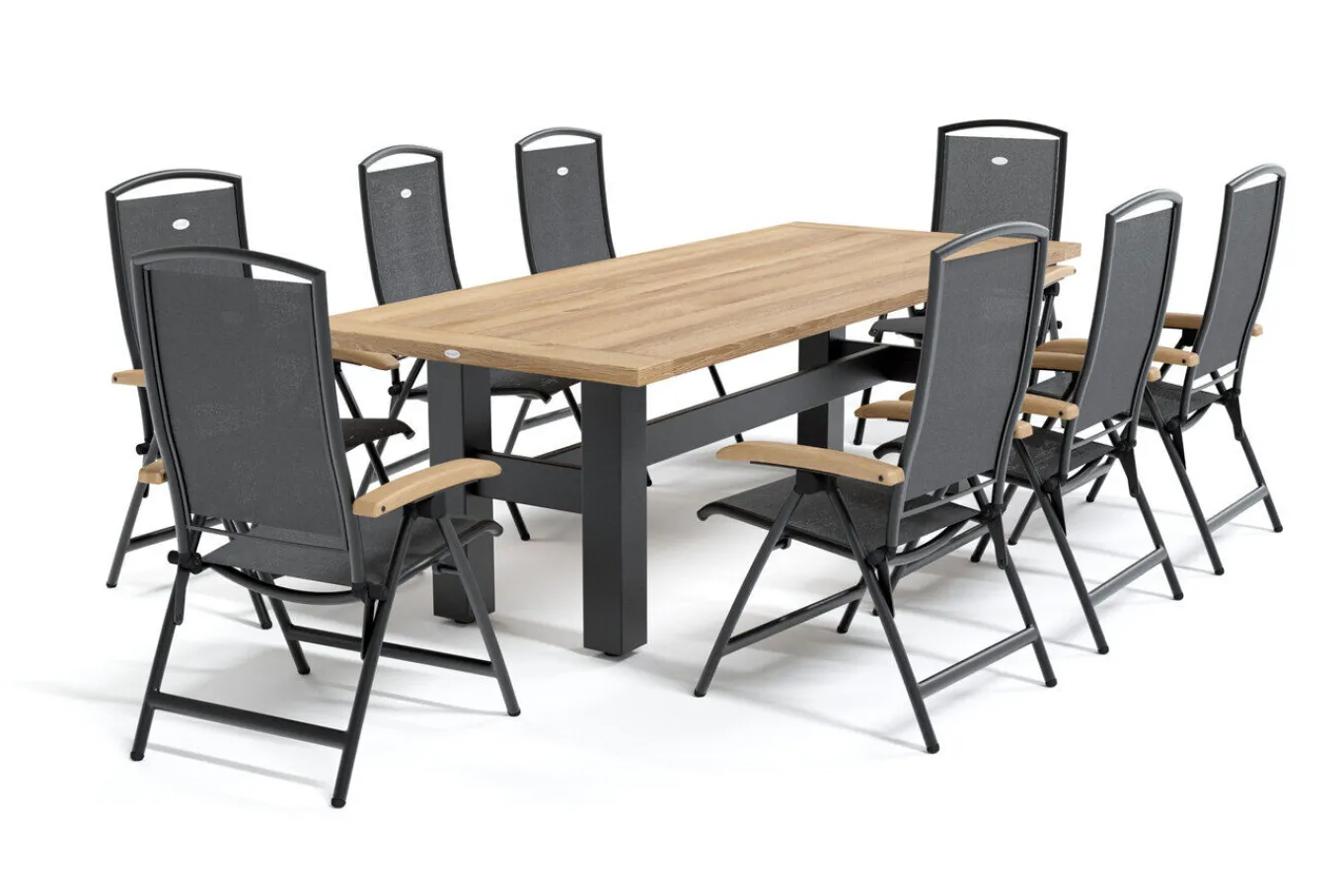 Hot Yasmani Garten-Essgruppe mit 8 Sesseln, xerix/anthrazit, Alu/Textilene, ausziehbar & klappbar, pflegeleicht, witterungsbeständig Garten-Essgruppen|Aluminium-Gartenmöbel