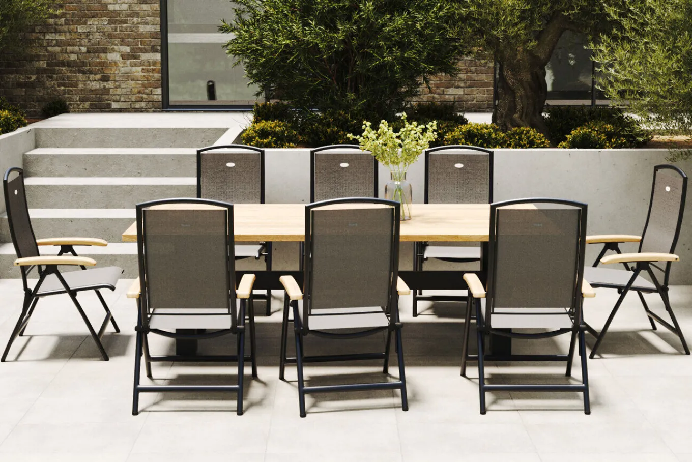 Hot Yasmani Garten-Essgruppe mit 8 Sesseln, xerix/anthrazit, Alu/Textilene, ausziehbar & klappbar, pflegeleicht, witterungsbeständig Garten-Essgruppen|Aluminium-Gartenmöbel