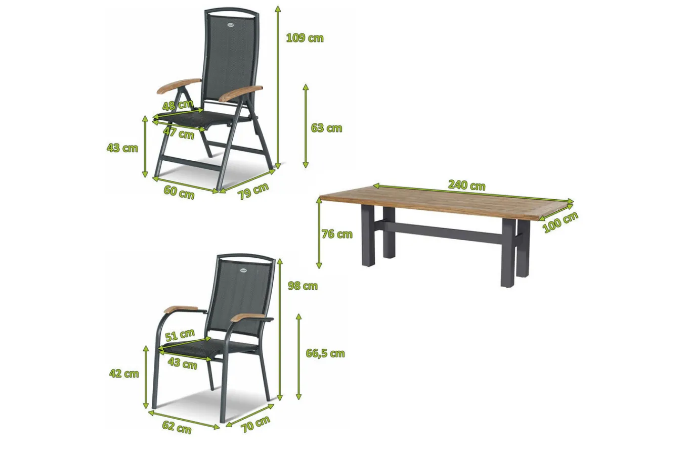 Clearance Yasmani/Raffaelo Garten-Essgruppe, xerix, Alu/Teakholz, 240x100cm, 6 Stapel-, 2 Klappstühle Garten-Essgruppen|Aluminium-Gartenmöbel