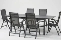 Discount Altura Garten-Essgruppe, anthrazit/anthrazit, Alu/Textilene, 180/240x90cm, 6 Klappstühle Garten-Essgruppen|Aluminium-Gartenmöbel
