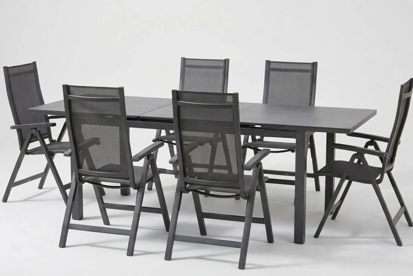 Discount Altura Garten-Essgruppe, anthrazit/anthrazit, Alu/Textilene, 180/240x90cm, 6 Klappstühle Garten-Essgruppen|Aluminium-Gartenmöbel