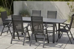 Discount Altura Garten-Essgruppe, anthrazit/anthrazit, Alu/Textilene, 180/240x90cm, 6 Klappstühle Garten-Essgruppen|Aluminium-Gartenmöbel