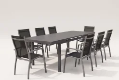New Altura Garten-Essgruppe, anthrazit, Alu/Textilene, Tisch 180/240x100cm, 8 Stapelsessel Garten-Essgruppen