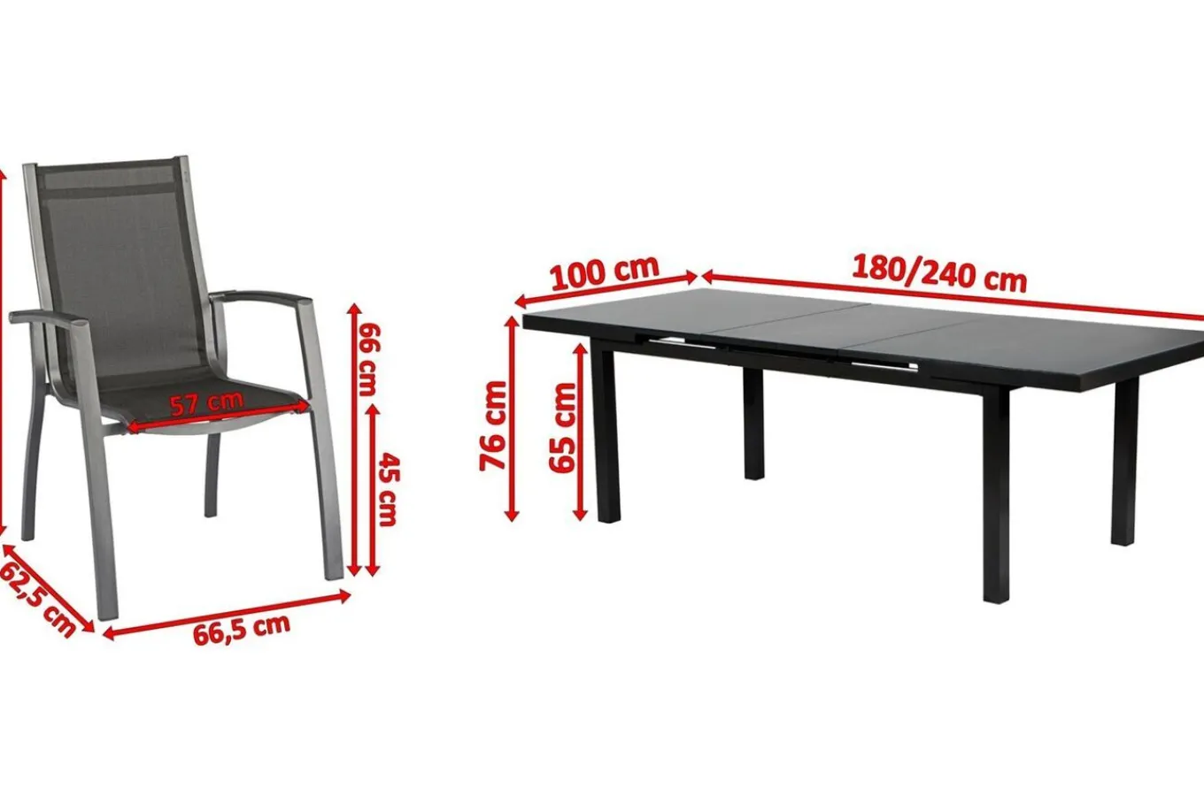 New Altura Garten-Essgruppe, anthrazit, Alu/Textilene, Tisch 180/240x100cm, 8 Stapelsessel Garten-Essgruppen