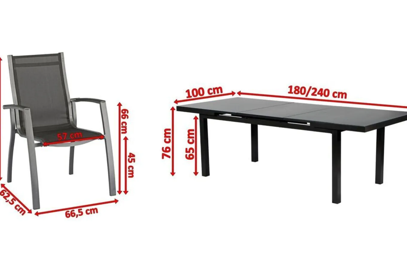 New Altura Garten-Essgruppe, anthrazit, Alu/Textilene, Tisch 180/240x100cm, 8 Stapelsessel Garten-Essgruppen
