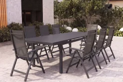 Clearance Altura Garten-Essgruppe, anthrazit, Alu/Textilene, Tisch 180/240x100cm, 8 Klappstühle Garten-Essgruppen