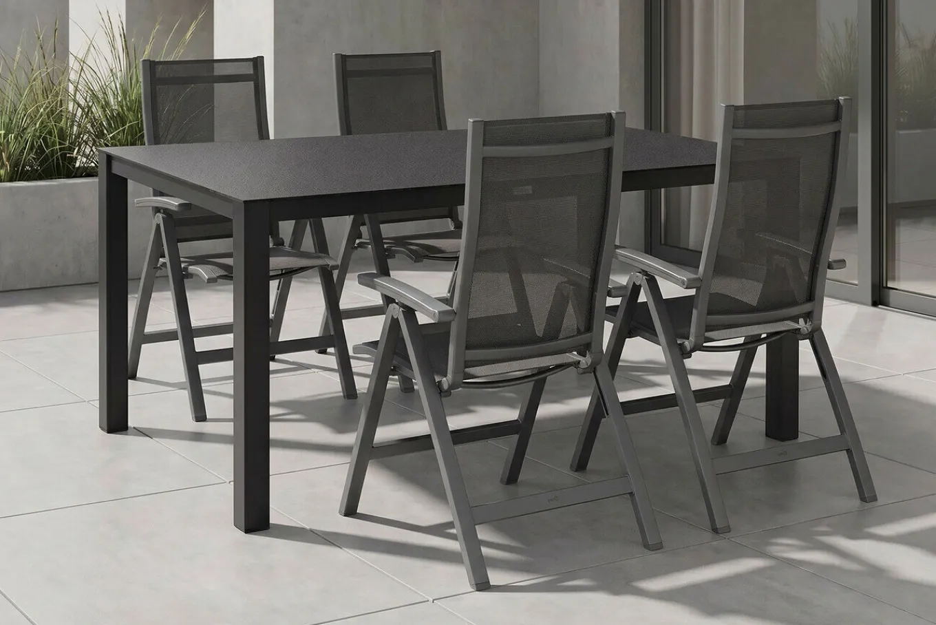 Online Altura Garten-Essgruppe, anthrazit, Alu/Spraystone/Textil, 160 x 95 cm, 4 Klappstühle Garten-Essgruppen|Aluminium-Gartenmöbel