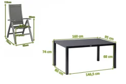 Sale Altura Garten-Essgruppe, anthrazit, Alu/Spraystone/Textil, 160 x 95 cm, 6 Klappstühle Garten-Essgruppen