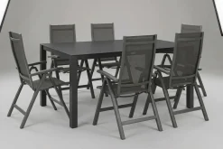 Sale Altura Garten-Essgruppe, anthrazit, Alu/Spraystone/Textil, 160 x 95 cm, 6 Klappstühle Garten-Essgruppen