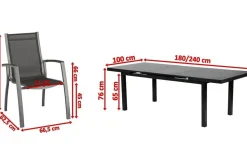 Discount Altura Garten-Essgruppe, anthrazit, Alu/Textilene, Tisch 180/240x100cm, 6 Stapelsessel Garten-Essgruppen|Aluminium-Gartenmöbel