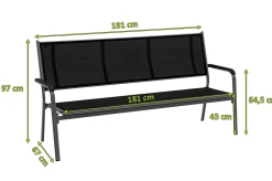 Outlet BasicPlus 3er Bank, anthrazit, Alu/Textilene, 67x97x191, 0310612-7000 Aluminium-Gartenmöbel|Gartenbänke & Gartensofas