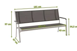 Clearance BasicPlus3er Bank, silber/anthrazit, Alu/Textilene, 67 x 97 x 191, 0310612-0000 Aluminium-Gartenmöbel|Gartenbänke & Gartensofas