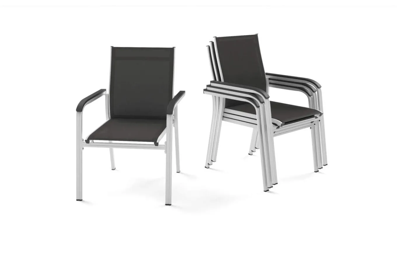 BasicPlus 4er-Set Stapelsessel, silber/anthrazit, 0301205-0000 Aluminium-Gartenmöbel|Gartenstühle & Gartensessel