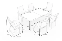 Online BasicPlus Garten-Essgruppe, silber, Alu/Textilene, Tisch 180/240x100cm, 4 Stapel-, 2 Klappstühle Garten-Essgruppen|Aluminium-Gartenmöbel