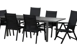 Discount Basic Plus Garten-Essgruppe, anthrazit/anthrazit, Alu/Textilene, 180/240x90cm, 4 Stapel-, 2 Klappstühle Garten-Essgruppen|Aluminium-Gartenmöbel