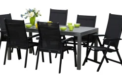Discount Basic Plus Garten-Essgruppe, anthrazit/anthrazit, Alu/Textilene, 180/240x90cm, 4 Stapel-, 2 Klappstühle Garten-Essgruppen|Aluminium-Gartenmöbel