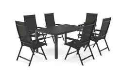 Outlet BasicPlus Garten-Essgruppe, anthrazit, Alu/Spraystone/Textil, 160 x 95 cm, 6 Klappstühle Garten-Essgruppen
