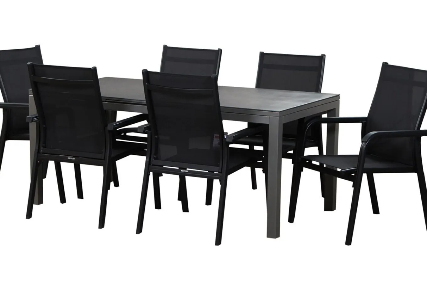 Clearance Basic Plus Garten-Essgruppe, anthrazit/anthrazit, Alu/Textilene, 180/240x90cm, 6 Stapelsessel Garten-Essgruppen