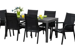 Clearance Basic Plus Garten-Essgruppe, anthrazit/anthrazit, Alu/Textilene, 180/240x90cm, 6 Stapelsessel Garten-Essgruppen