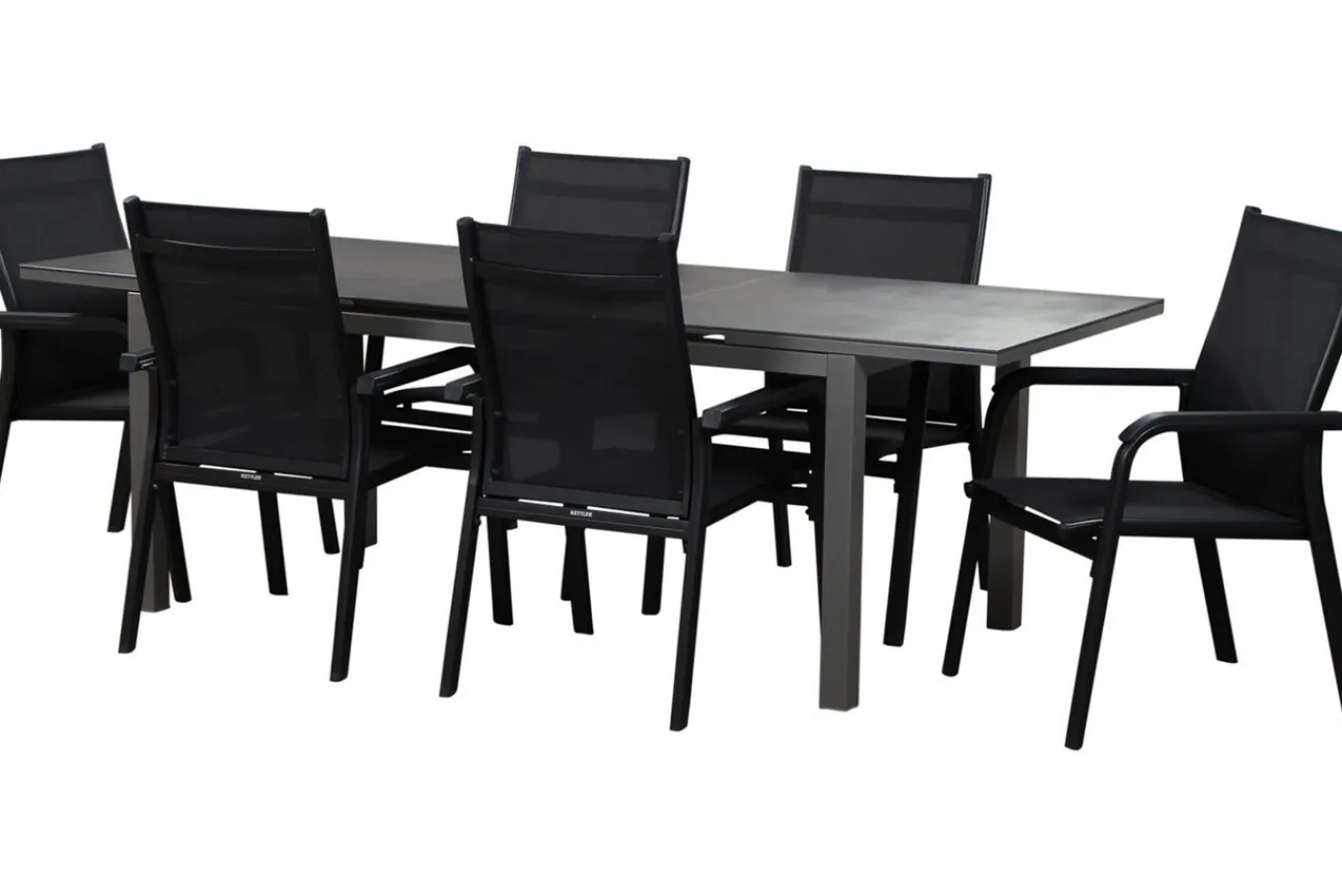 Clearance Basic Plus Garten-Essgruppe, anthrazit/anthrazit, Alu/Textilene, 180/240x90cm, 6 Stapelsessel Garten-Essgruppen