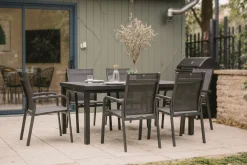 Best BasicPlus Garten-Essgruppe, anthrazit, Alu/Textilene, Tisch 180/240x100cm, 6 Stapelsessel Garten-Essgruppen