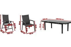 Discount BasicPlus Garten-Essgruppe, anthrazit, Alu/Textilene, Tisch 180/240x100cm, 4 Stapel-, 2 Klappstühle Garten-Essgruppen