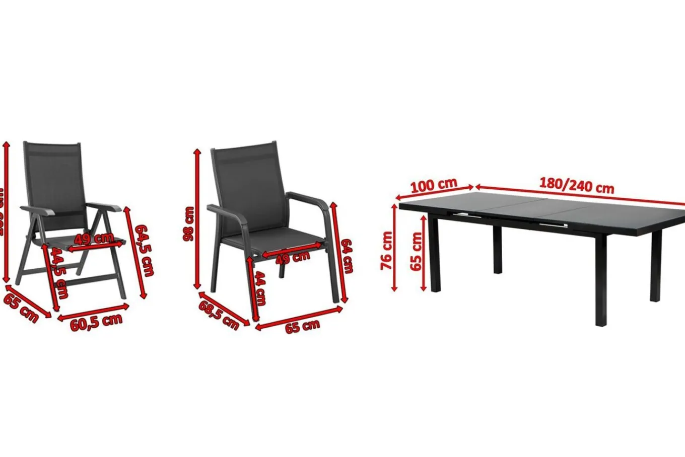 Discount BasicPlus Garten-Essgruppe, anthrazit, Alu/Textilene, Tisch 180/240x100cm, 4 Stapel-, 2 Klappstühle Garten-Essgruppen