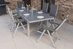 New BasicPlus Garten-Essgruppe, 6 Personen, ausziehbar, 180-240cm, Alu/Textilene, Klappstühle Garten-Essgruppen
