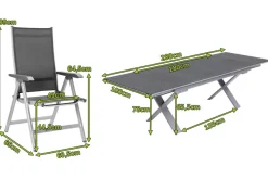 Outlet BasicPlus Garten-Essgruppe, silber / anthrazit, Alu / Spraystone / Textil, Tisch 180/280x100cm, 8 Klappstühle Garten-Essgruppen