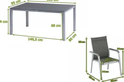 Hot BasicPlus Garten-Essgruppe, silber/anthrazit, Alu/Spraystone/Textil, 160x95 cm, 4 Stapelsessel Garten-Essgruppen|Aluminium-Gartenmöbel