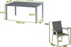 Hot BasicPlus Garten-Essgruppe, silber/anthrazit, Alu/Spraystone/Textil, 160x95 cm, 4 Stapelsessel Garten-Essgruppen|Aluminium-Gartenmöbel