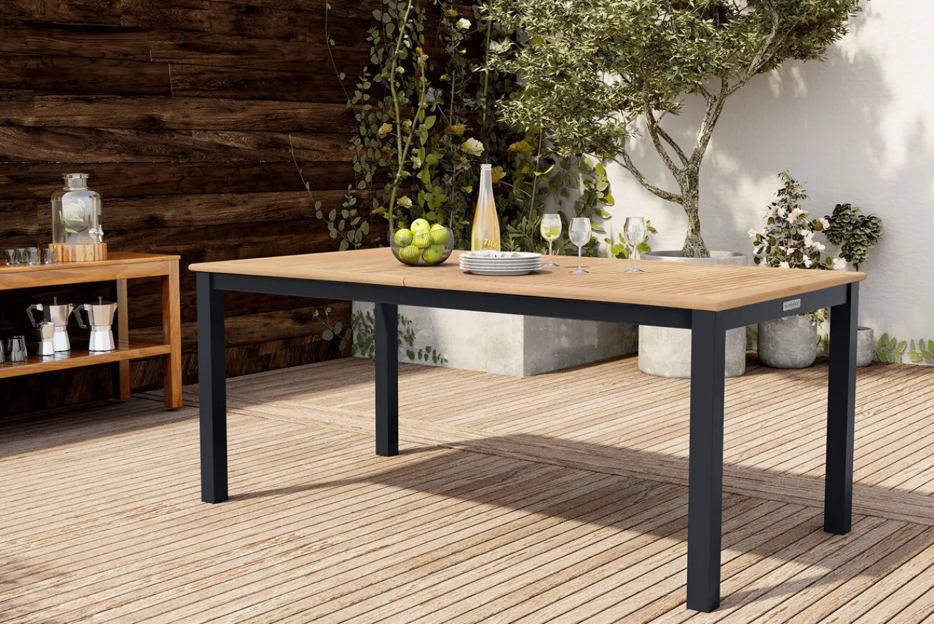 Outlet BasicPlus Garten-Essgruppe mit 6 Sesseln & Tisch, anthrazit matt, Alu/Textilene, ausziehbar & klappbar Garten-Essgruppen|Aluminium-Gartenmöbel