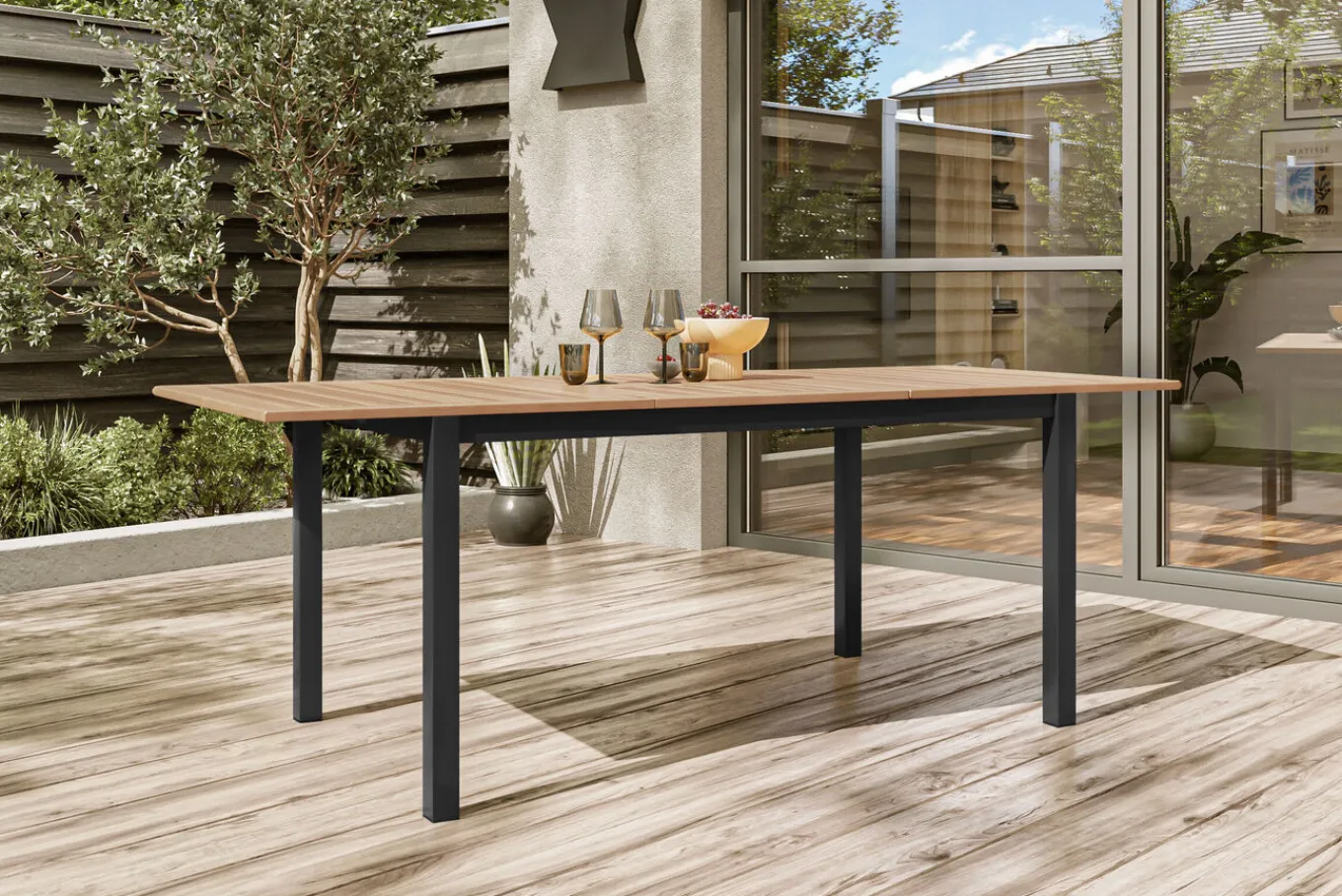 Outlet BasicPlus Garten-Essgruppe mit 6 Sesseln & Tisch, anthrazit matt, Alu/Textilene, ausziehbar & klappbar Garten-Essgruppen|Aluminium-Gartenmöbel