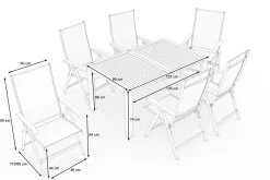 Outlet BasicPlus Garten-Essgruppe mit 6 Sesseln & Tisch, anthrazit matt, Alu/Textilene, ausziehbar & klappbar Garten-Essgruppen|Aluminium-Gartenmöbel
