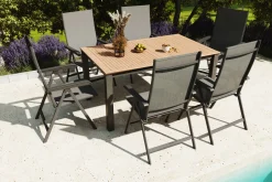 Outlet BasicPlus Garten-Essgruppe mit 6 Sesseln & Tisch, anthrazit matt, Alu/Textilene, ausziehbar & klappbar Garten-Essgruppen|Aluminium-Gartenmöbel