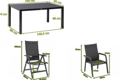 BasicPlus Garten-Essgruppe, anthrazit, Alu/Spraystone/Textil, 160 x 95 cm, 4 Stapelsessel, 2 Klappstühle Garten-Essgruppen