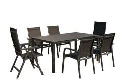 BasicPlus Garten-Essgruppe, anthrazit, Alu/Spraystone/Textil, 160 x 95 cm, 4 Stapelsessel, 2 Klappstühle Garten-Essgruppen
