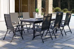 Best BasicPlus Garten-Essgruppe, 8 Personen, ausziehbarer Tisch 180–240 cm, Aluminium/Textilene Garten-Essgruppen
